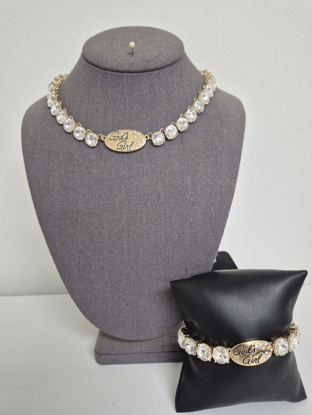 God's Girl Gold Crystal Choker Necklace and Bracelet Set